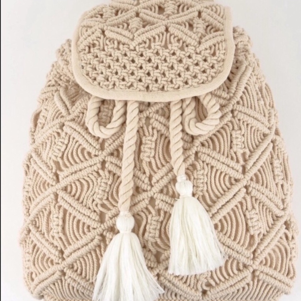 Crochet Boho Drawstring Backpack
